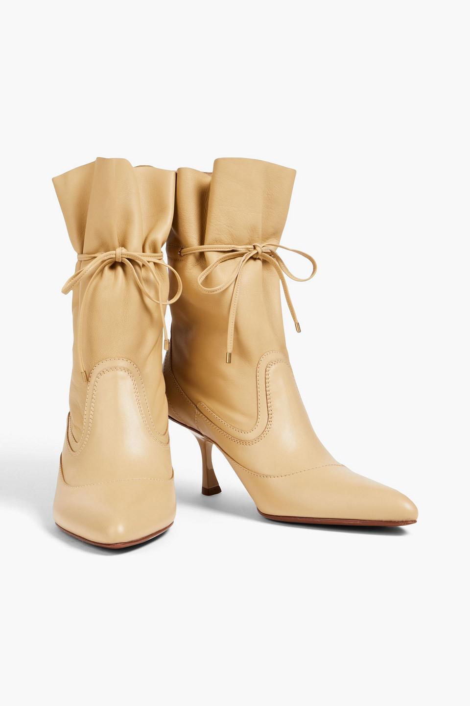 Soft Gathered Leather Ankle Boots In Beige Product Image