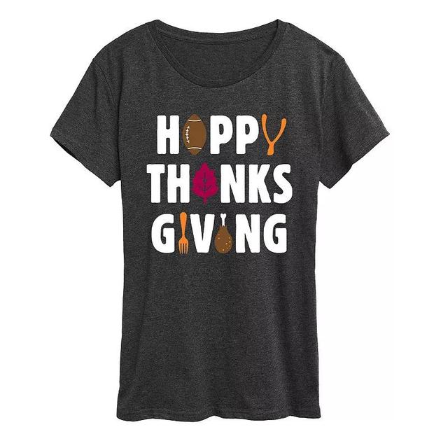 Womens Happy Thanksgiving Icons Graphic Tee, Girls Blue Product Image