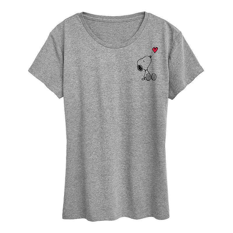 Womens Peanuts Snoopy Heart Graphic Tee Grey Gray Product Image