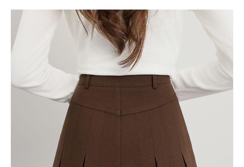 High Waist Plain Pleated Mini A-Line Skirt Product Image