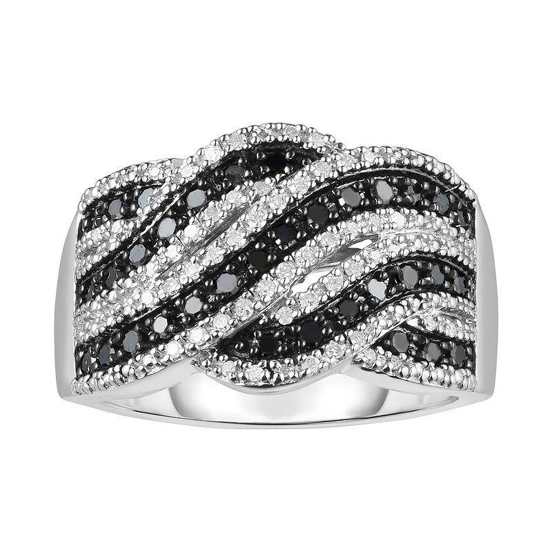 Sterling Silver 1/2 Carat T.W. Black & White Diamond Twist Ring, Womens Silver Tone Product Image