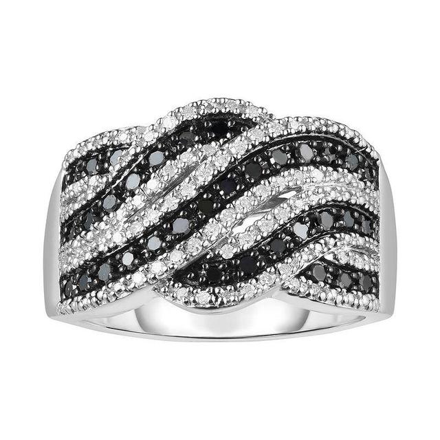 Sterling Silver 1/2 Carat T.W. Black & White Diamond Twist Ring, Womens Multicolor Product Image