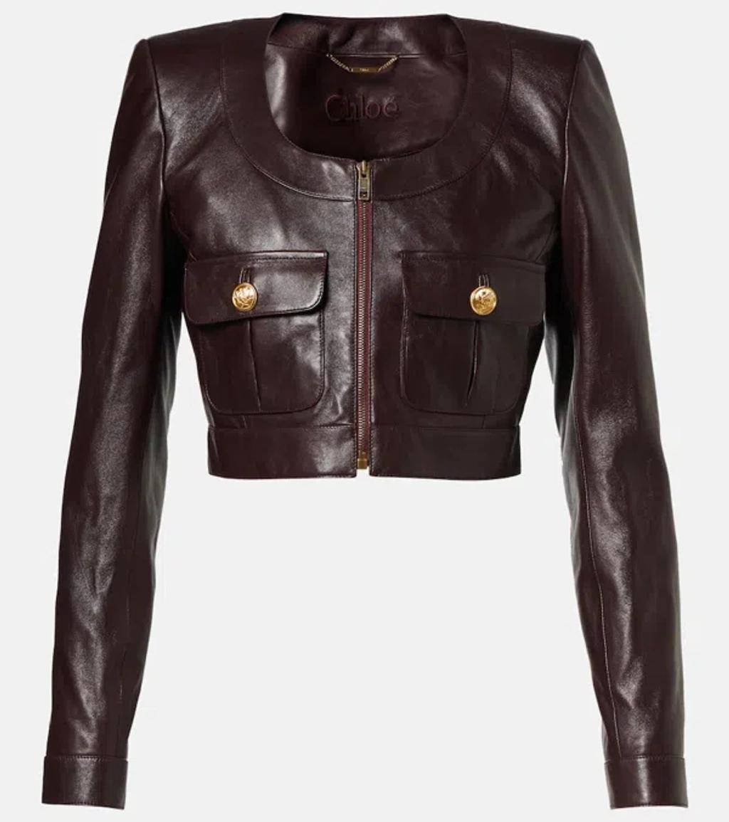 Cropped Leather Jacket In Brown product image