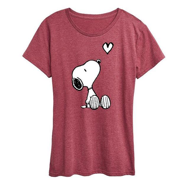 Womens Peanuts White Snoopy Heart Graphic Tee, Girls Grey Dark Red Product Image