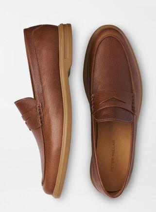 Peter Millar Mens Excursionist Pebble Grain Penny Loafer | Color: Cognac | Size: 13 Product Image