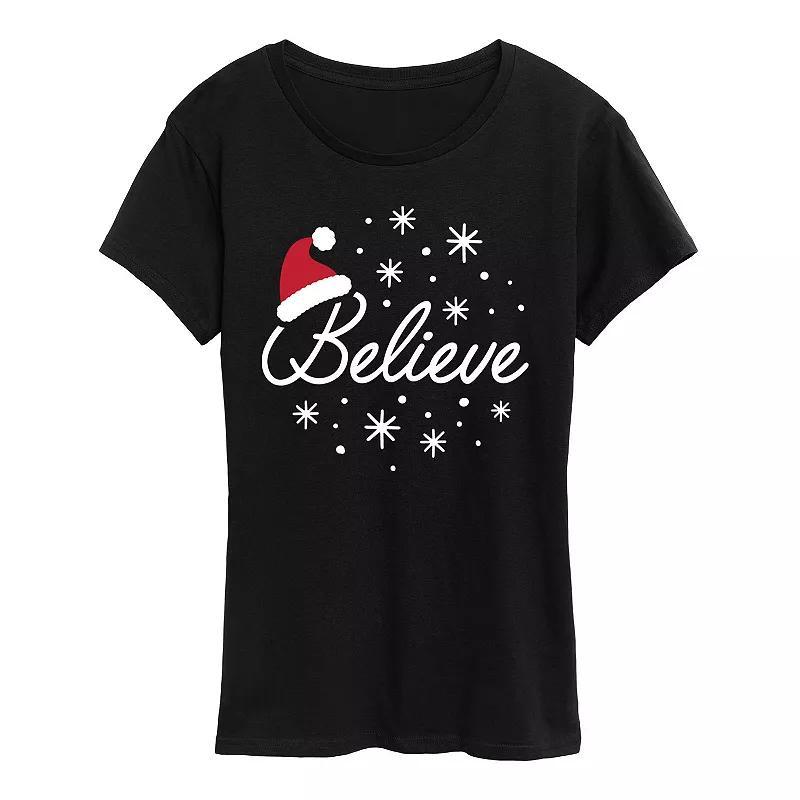 Womens Believe With Santa Hat Graphic Tee, Girls Blue Product Image