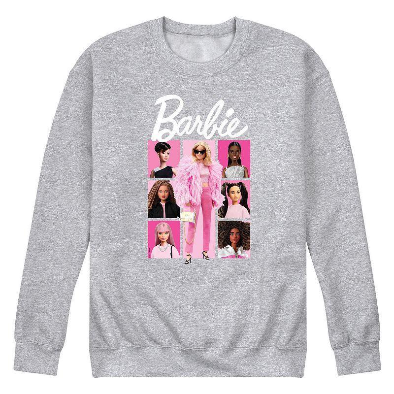 Mens Barbie Pink Grid Fleece Sweatshirt Grey Gray Product Image