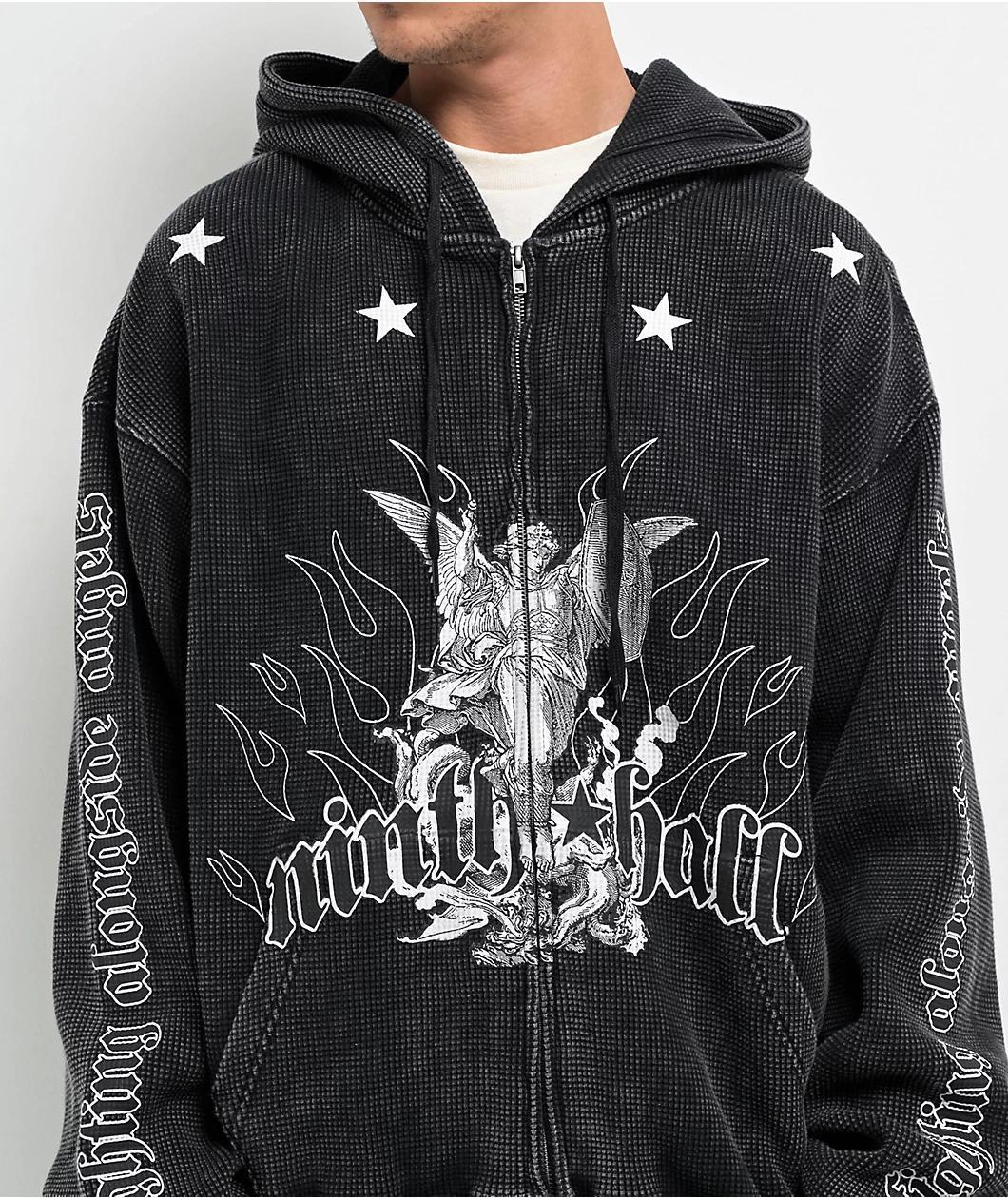 Ninth Hall Angels Black Wash Thermal Zip Hoodie Product Image