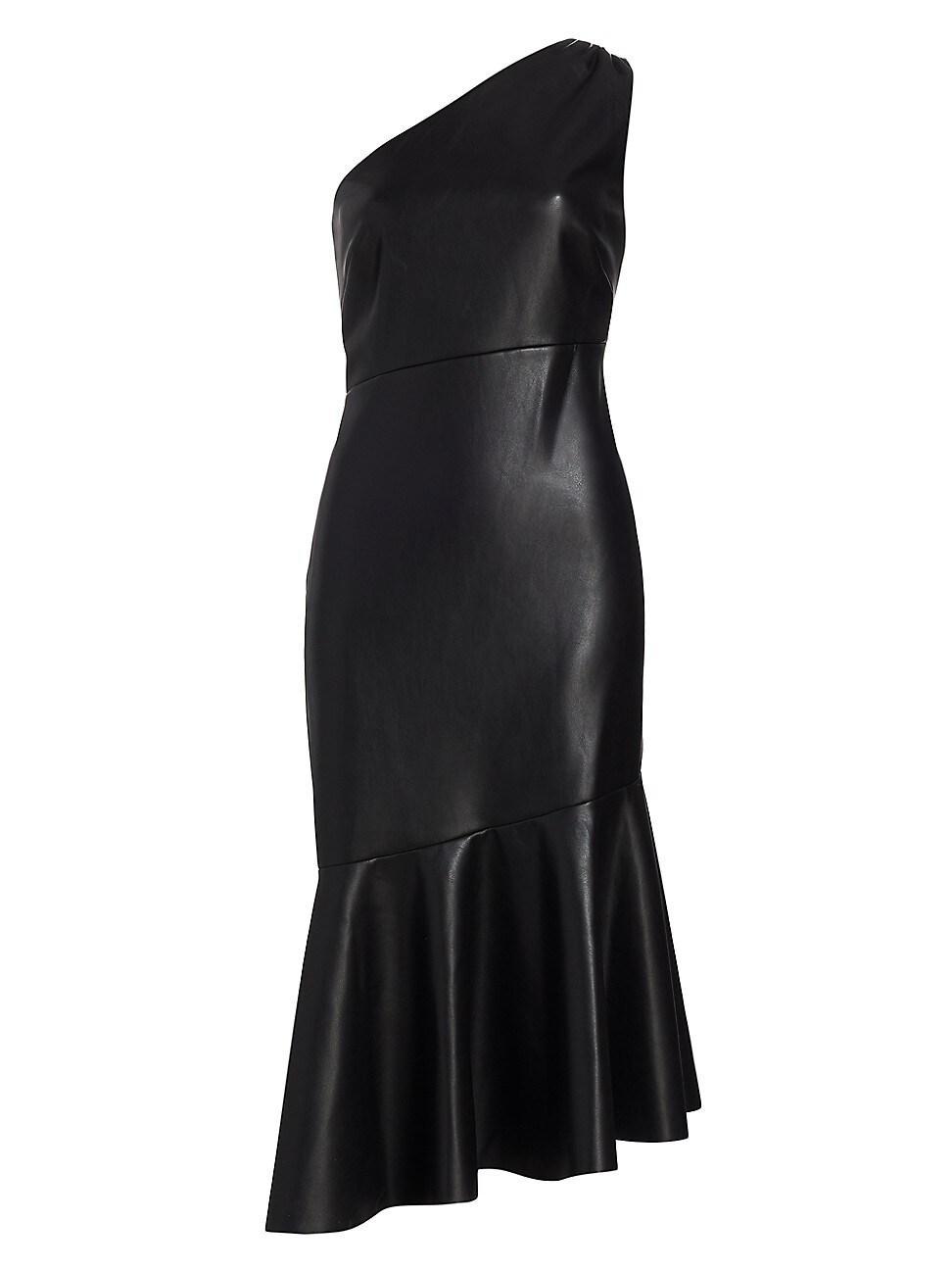 Sachin & Babi Harris One-Shoulder Asymmetric Faux Leather Midi Dress Product Image