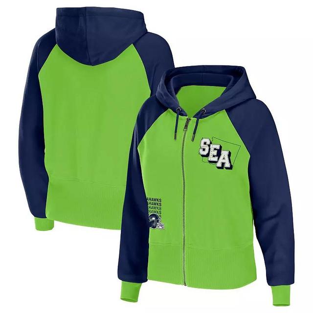 Womens WEAR by Erin Andrews Neon Seattle Seahawks Colorblock Full-Zip Hoodie Product Image