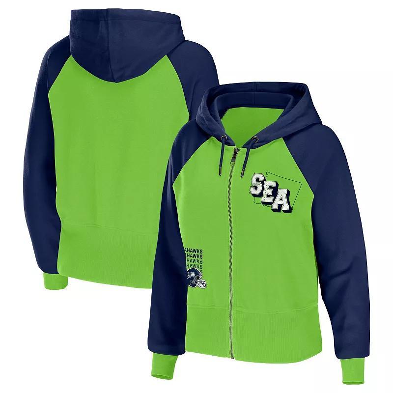 Womens WEAR by Erin Andrews Neon Seattle Seahawks Colorblock Full-Zip Hoodie Product Image