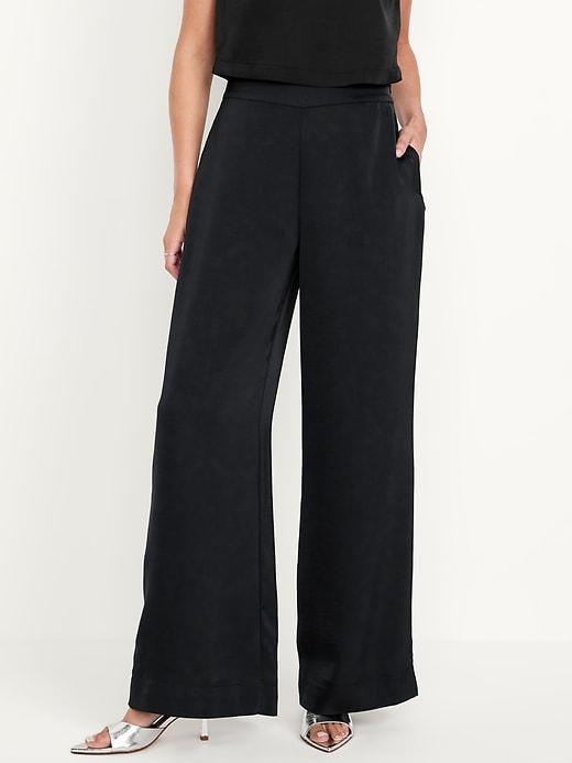 High-Waisted Satin Super Wide-Leg Pants Product Image