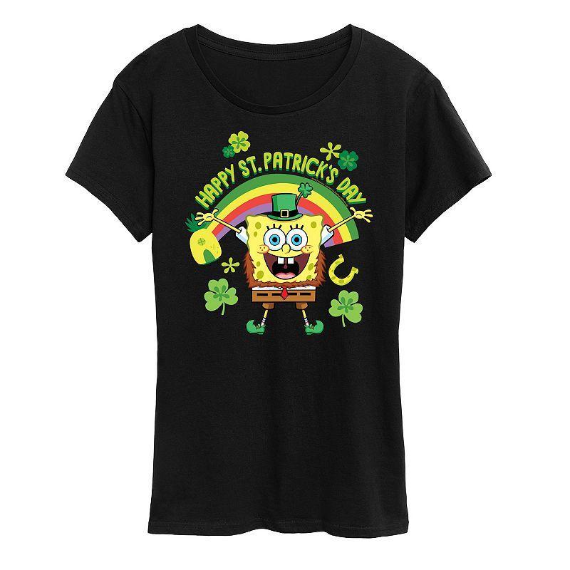 Women's SpongeBob SquarePants Happy St. Patrick's Day Graphic Tee, Size: Small, Heather Grey Product Image