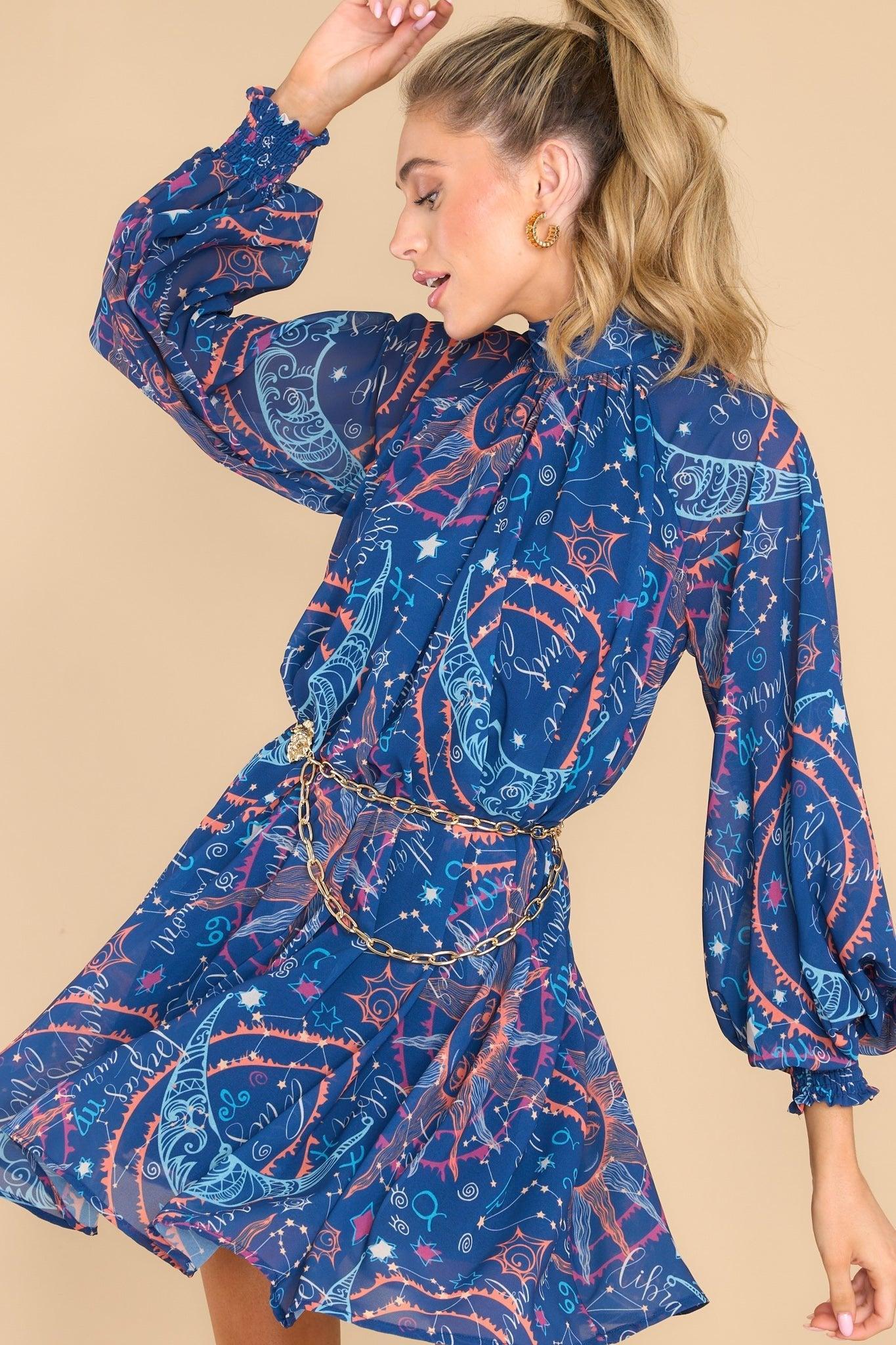 Aura Looking For A Sign Navy Multi Print Dress Product Image