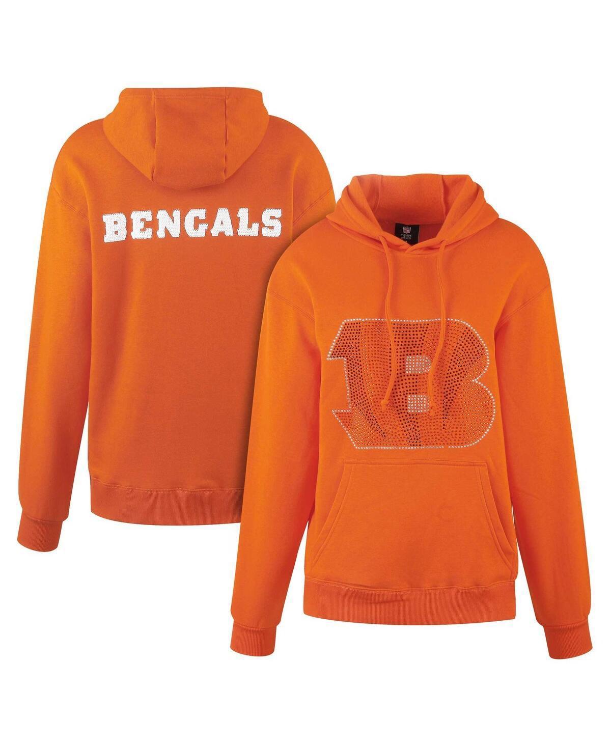 Womens Cuce Orange Cincinnati Bengals Rhinestone Logo Wordmark Pullover Hoodie Product Image