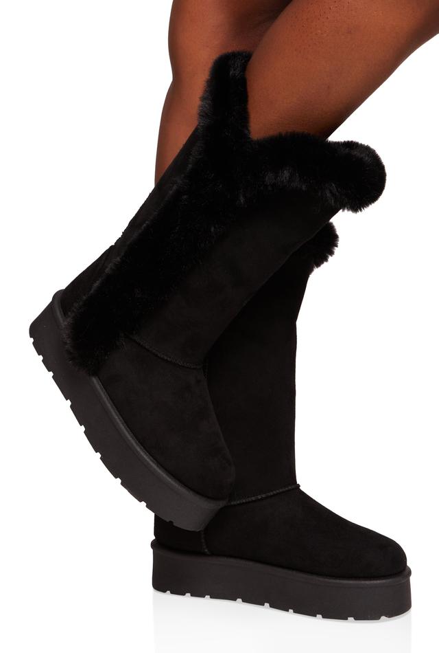 Womens Faux Fur Lined Platform Tall Boots Product Image