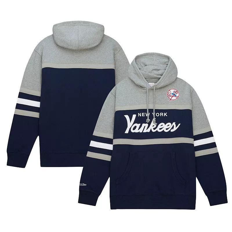 Mens Mitchell & Ness Navy/Gray New York Yankees Head Coach Pullover Hoodie YNK Blue Product Image