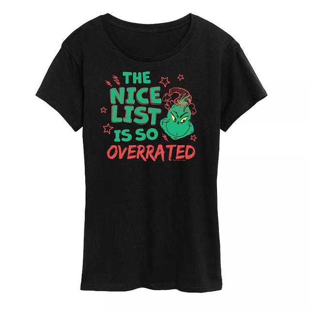 Womens Dr. Seuss The Grinch Nice List Overrated Graphic Tee, Girls Product Image