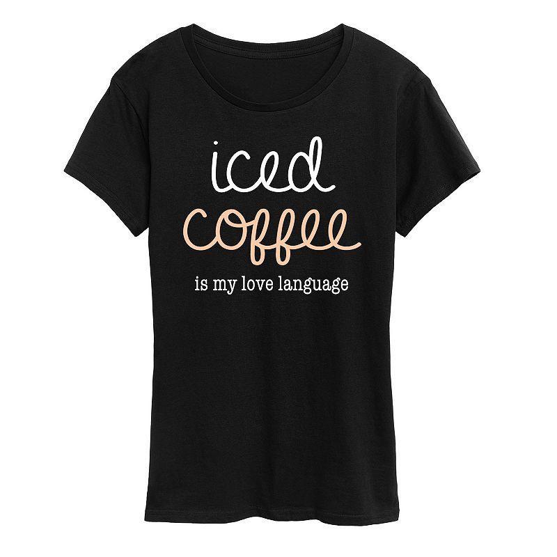 Womens Iced Coffee Love Language Graphic Tee Black Product Image