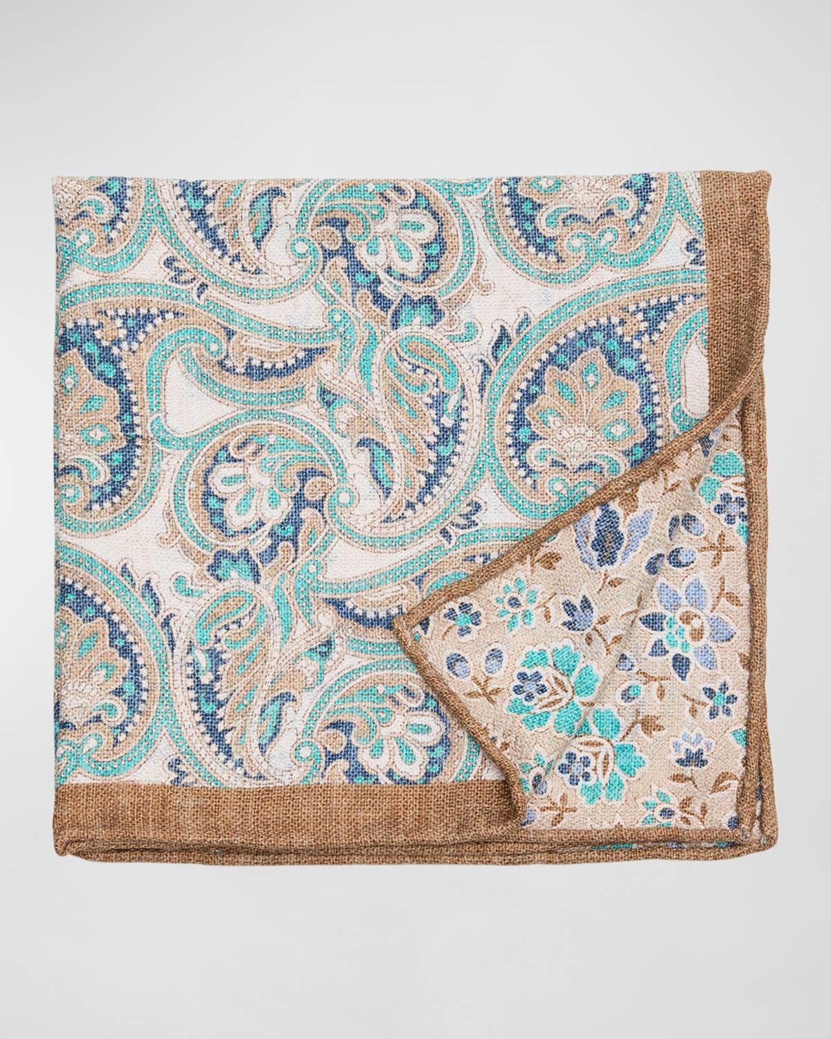 Mens Paisley-Floral Silk Pocket Square Product Image