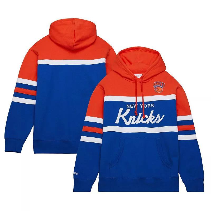 Mens Mitchell & Ness Blue/Orange New York Knicks Head Coach Pullover Hoodie Product Image