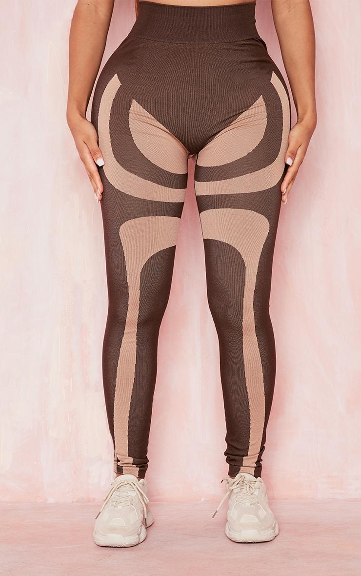 Shape Chocolate Brown Branded Contour Detail Gym Leggings Product Image