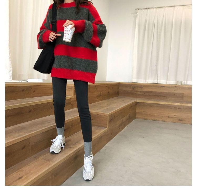 Crew Neck Striped Oversized Sweater Product Image