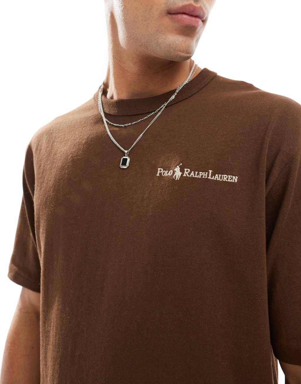 Polo Ralph Lauren script player logo heavyweight relaxed oversized t-shirt in brown Product Image