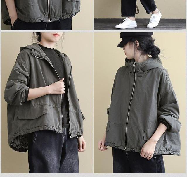 Stand Collar Plain Hood Zip Puffer Jacket Product Image