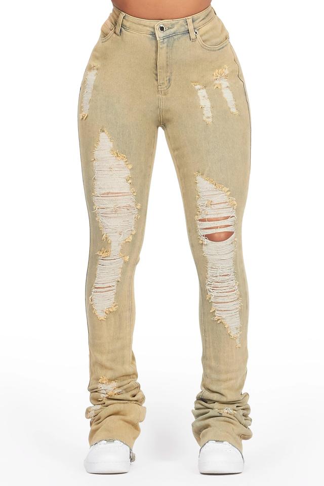 Got A Crush Tinted Light Wash Distressed Super Stacked Jean Female Product Image