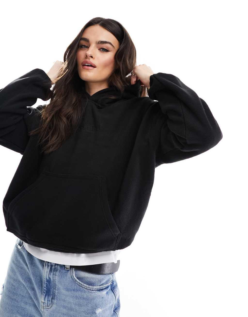 The Couture Club teddy fleece hoodie in black Product Image