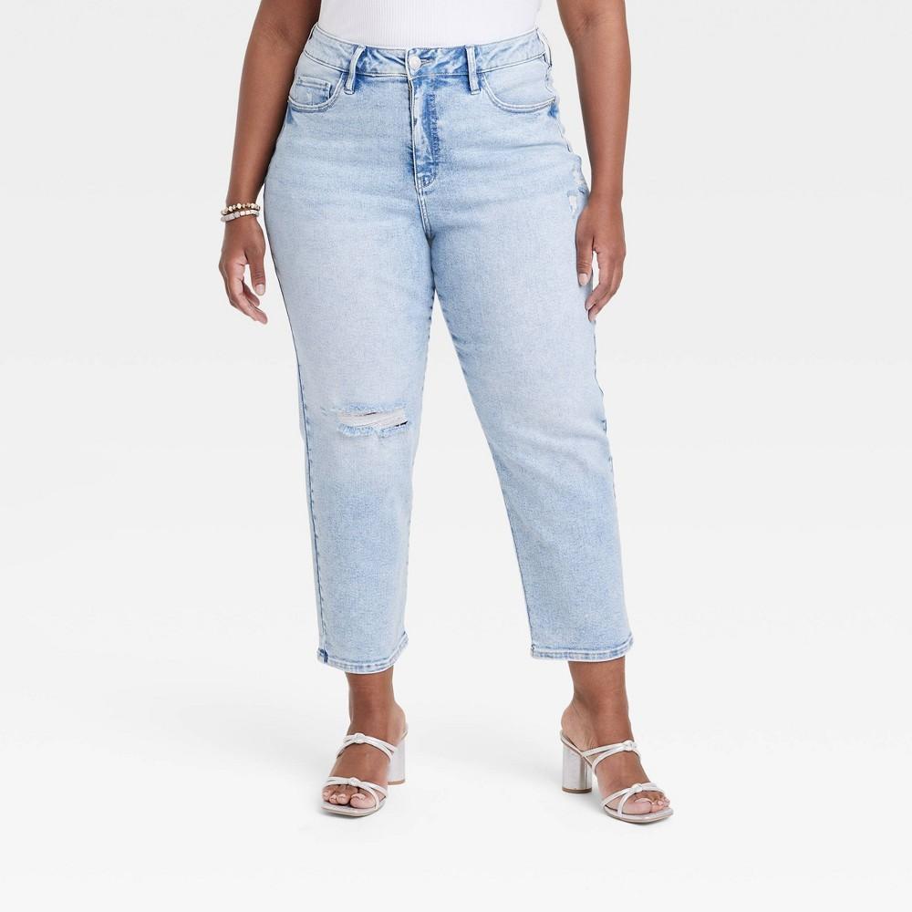 Womens High-Rise Cropped Slim Straight Jeans - Ava & Viv Light Blue 28 Product Image