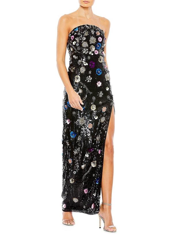 Womens Floral Sequin Column Gown Product Image