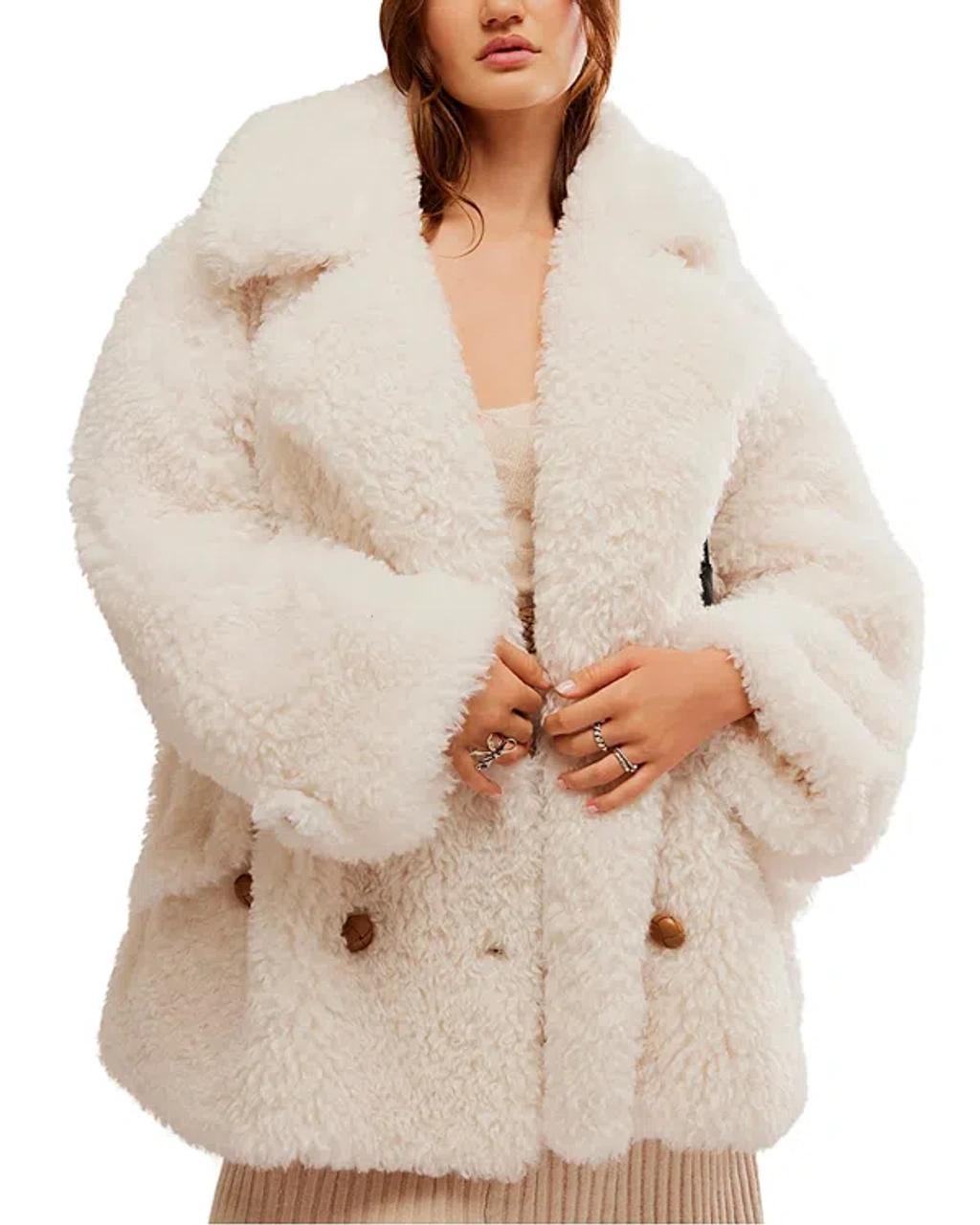 Sophie Faux Fur Peacoat In Beige Product Image