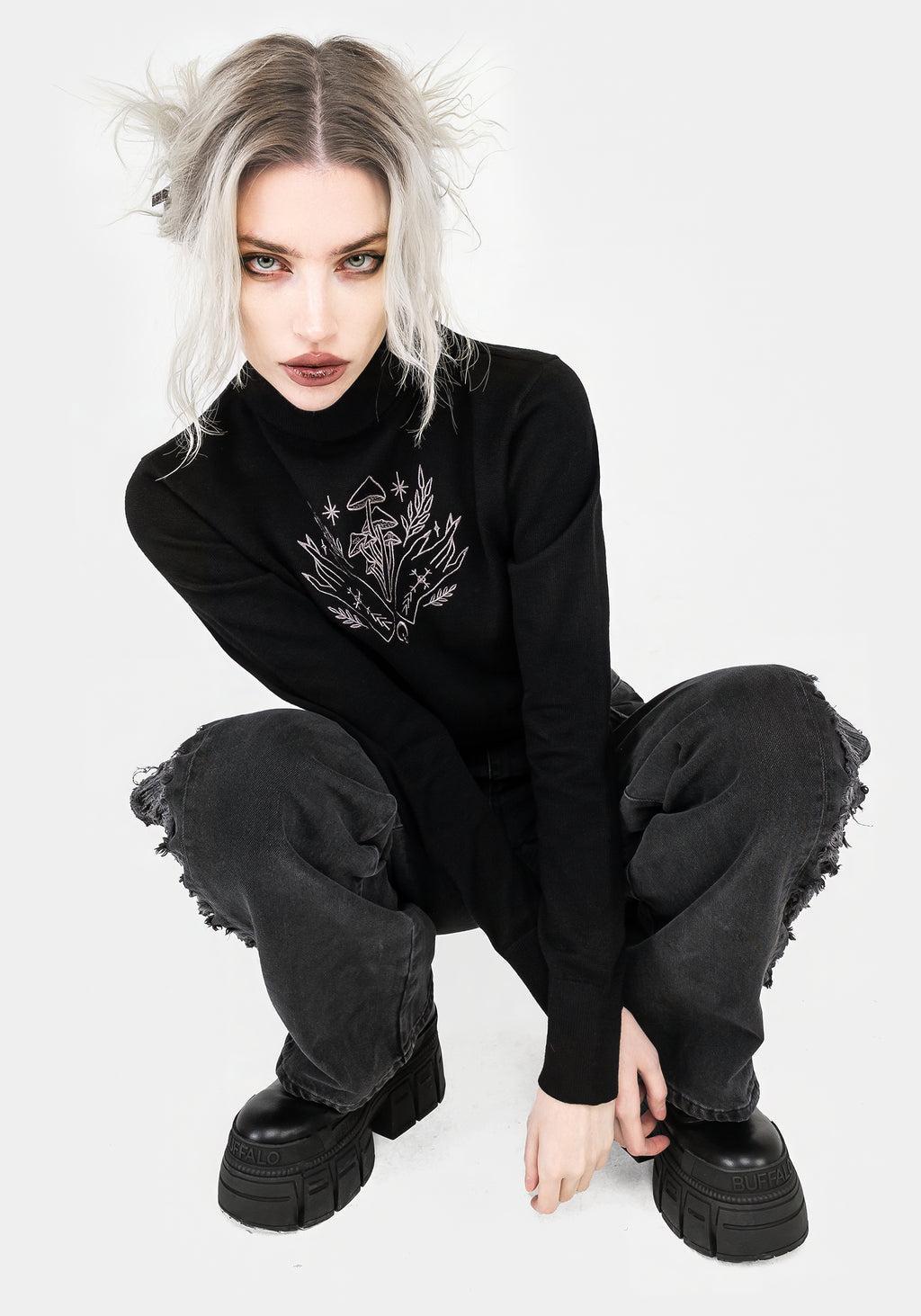 Mystify Embroidered Roll Neck Crop Sweater Product Image