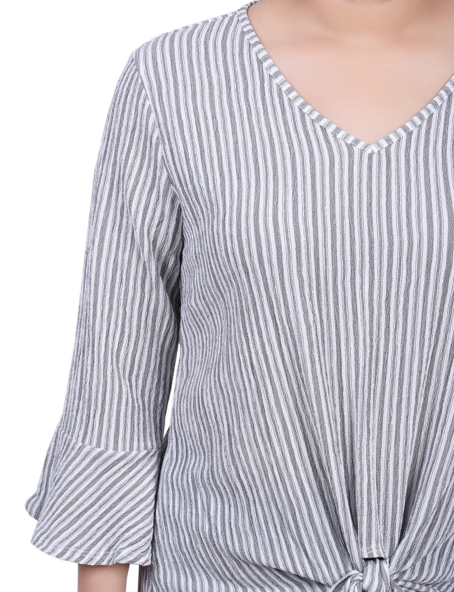 3/4 Length Bell Sleeve Textured Knit Top - Petite Product Image