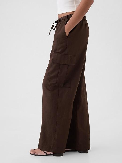 Mid Rise Linen-Cotton Pull-On Cargo Pants Product Image