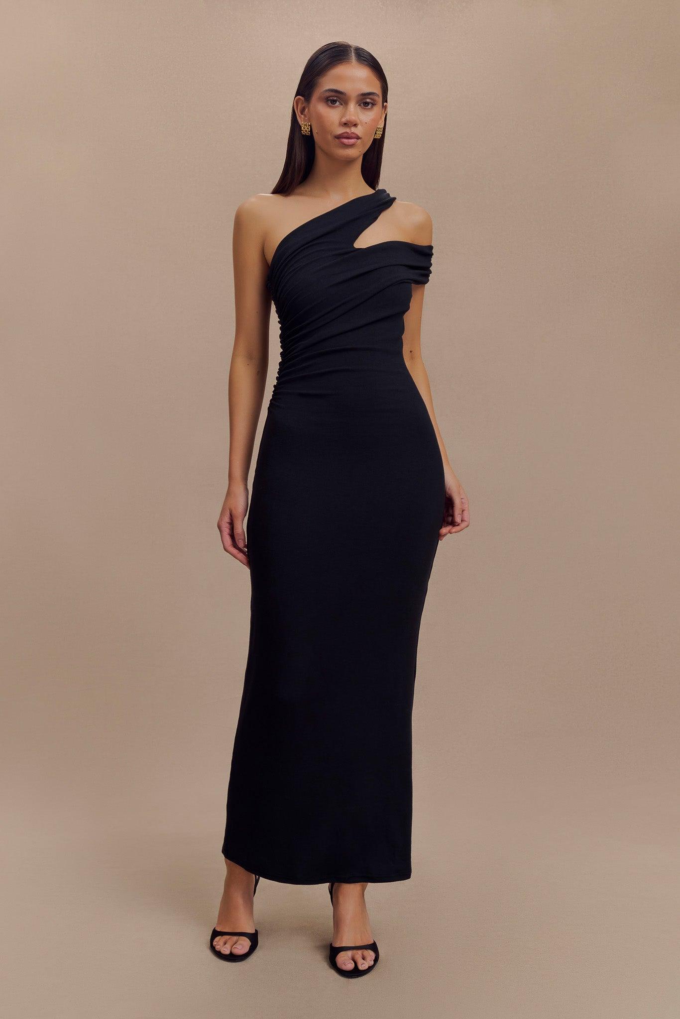 Anastasia One Shoulder Modal Midi Dress - Black product image