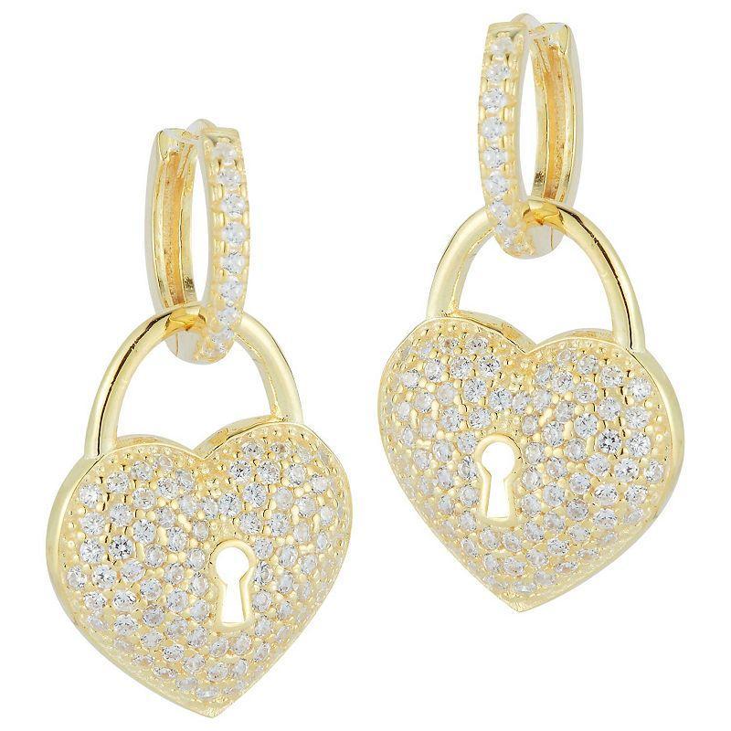 Sunkissed Sterling 14k Gold Over Silver Cubic Zirconia Heart Charm Huggie Hoop Earrings, Womens, Yellow Product Image