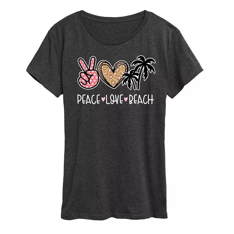 Womens Peace Love Beach Graphic Tee Grey Gray Product Image