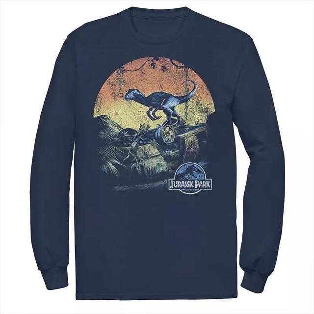 Mens Jurassic World Retro Raptor Sunset in Jungle Tee Blue Product Image