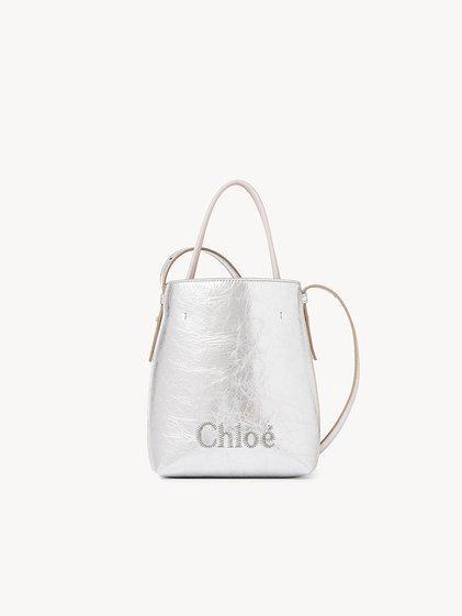 Micro Chloé Sense tote bag in metallized leather Product Image