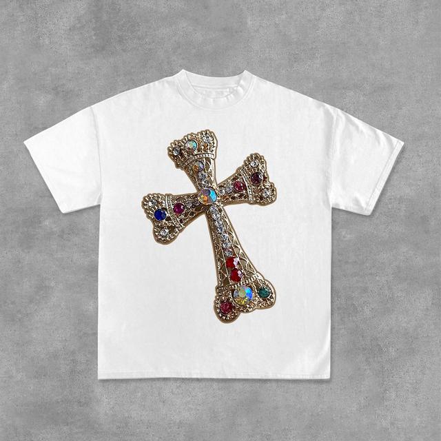 Diamond Cross Graphic Print Cotton T-Shirt Product Image