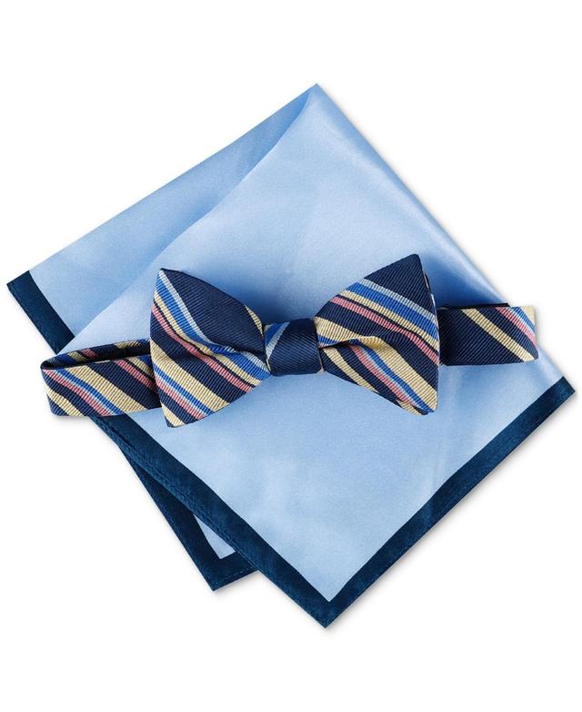 Men's Stripe Bow Tie & Solid Pocket Square Set Product Image