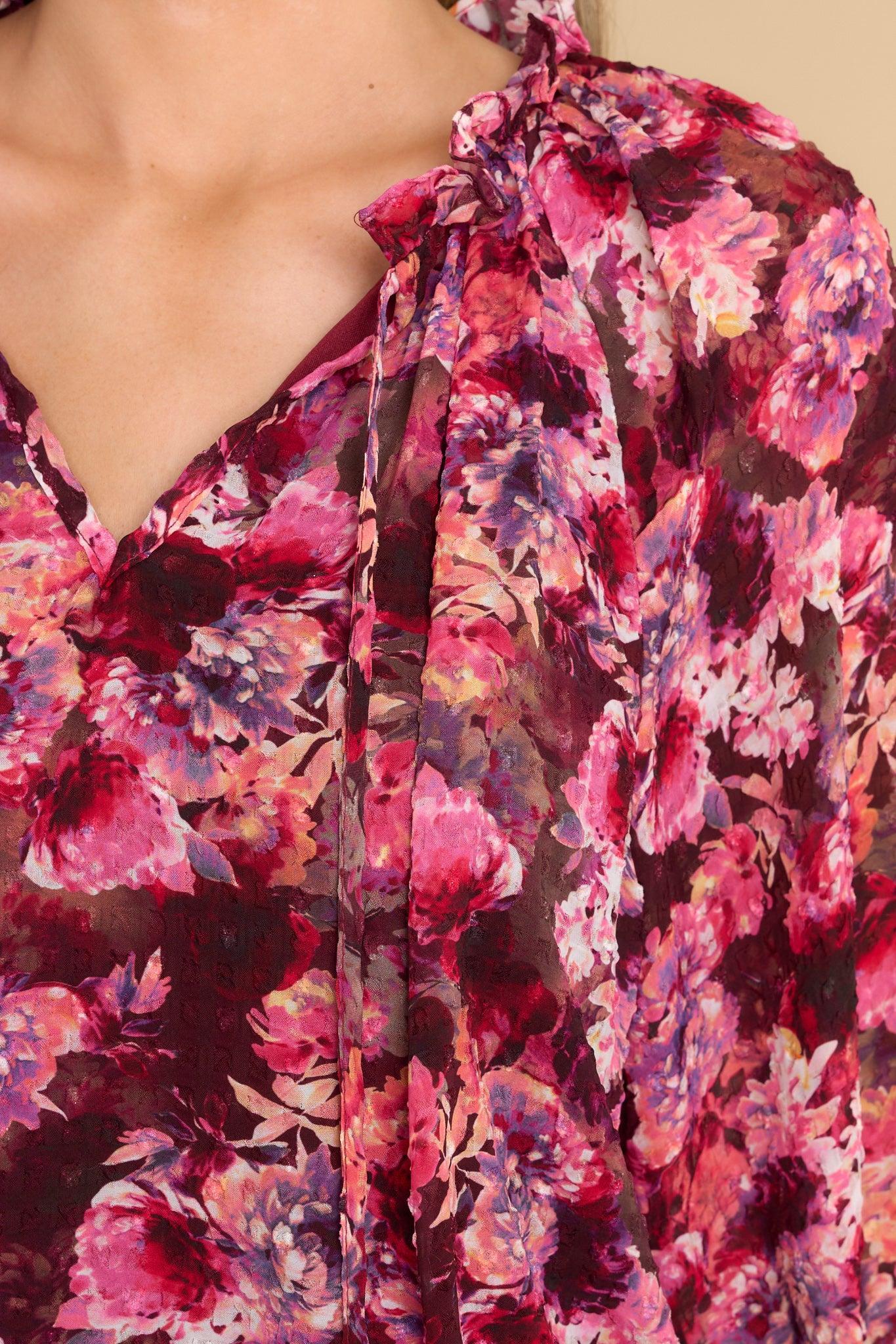 Bloom Of Our Love Burgundy Floral Print Top Product Image