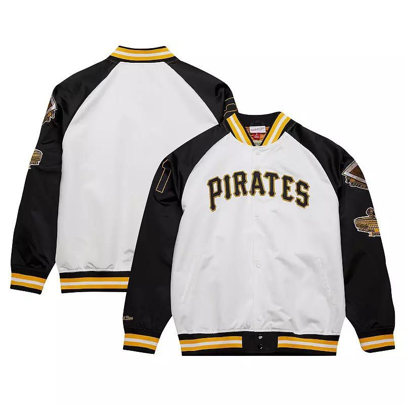 Mens Mitchell & Ness Roberto ClementeWhite/Black Pittsburgh Pirates Cooperstown Collection Legends Lightweight Satin Raglan Full-Snap Jacket Product Image