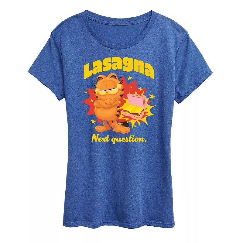 Womens The Garfield Movie Lasagna Next Question Graphic Tee Grey Royal Blue Product Image