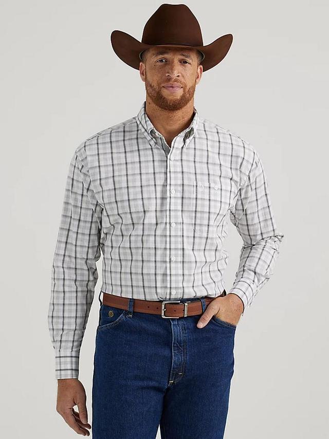 Wrangler® George Strait™ Men's L/S Moon Grey Plaid Buttondown Shirt Product Image