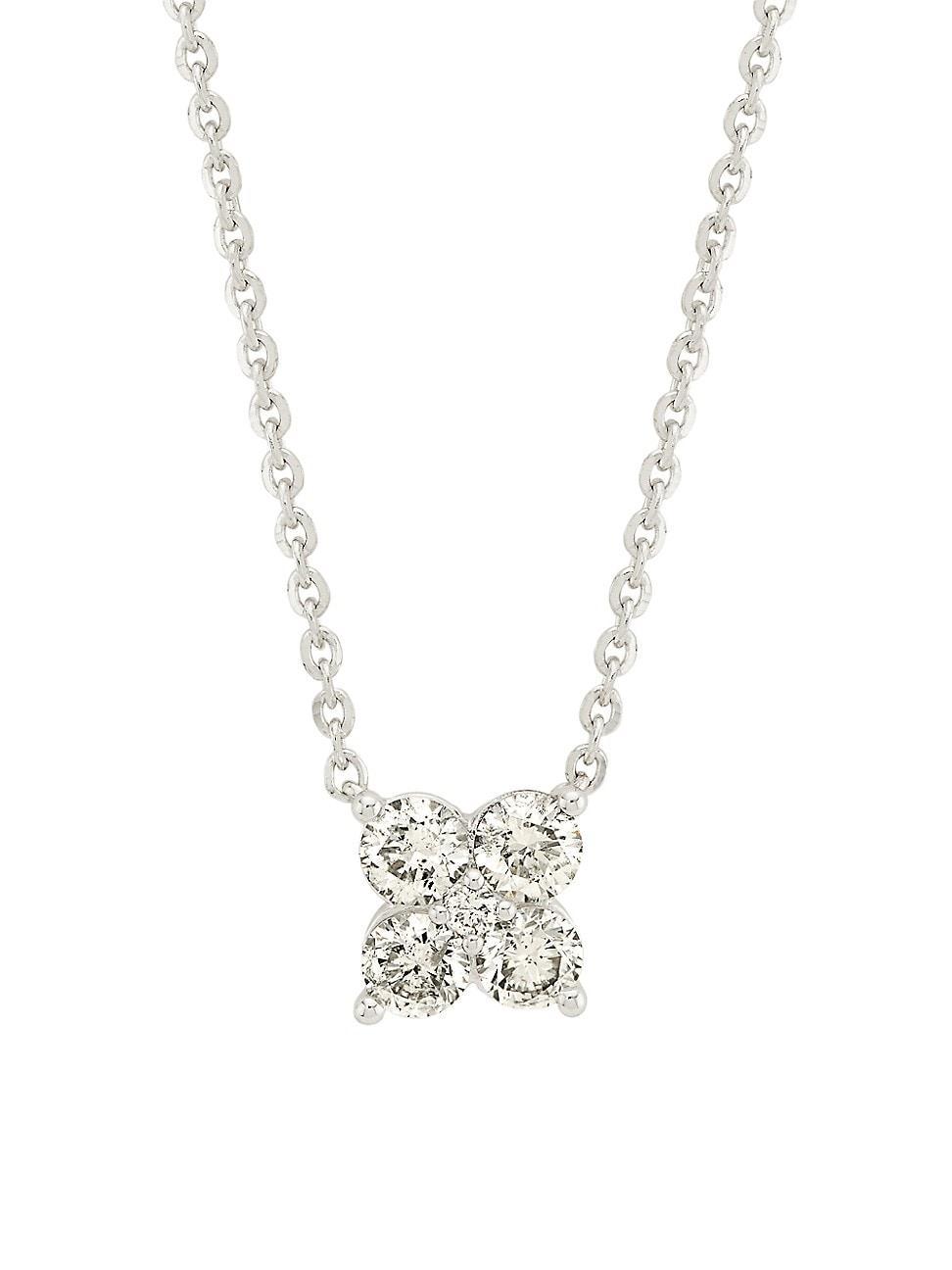 Womens 14K White Gold & 0.62 TCW Natural Diamond Cluster Pendant Necklace Product Image