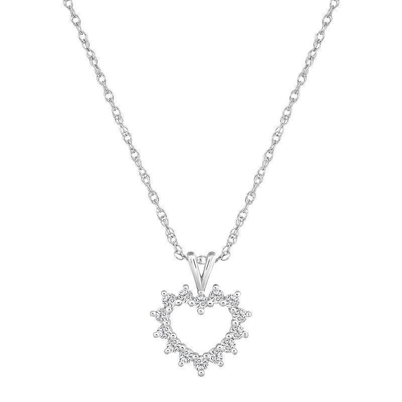 Alyson Layne 14k Gold 1/4 Carat T.W. Diamond Petite Open Heart Pendant Necklace, Womens 14k White Gold Product Image